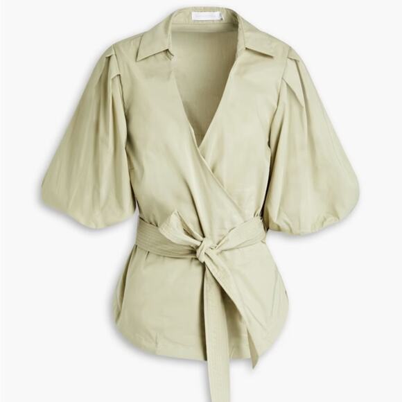 Jonathan Simkhai Waverly Sage Green Poplin Wrap Top Small - Picture 1 of 7